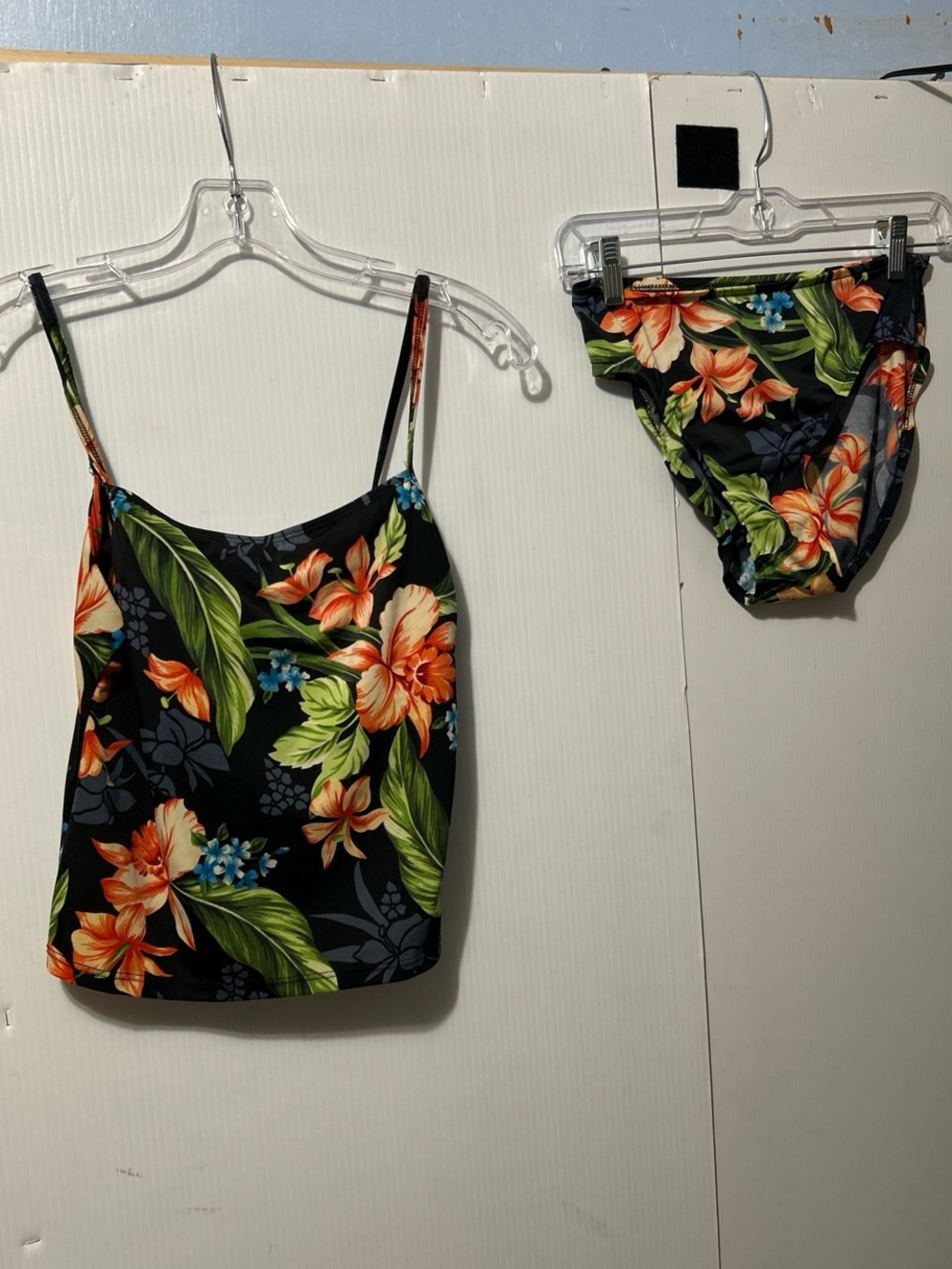 Jantzen Black Floral Tankini Set with Orange & Green Print
